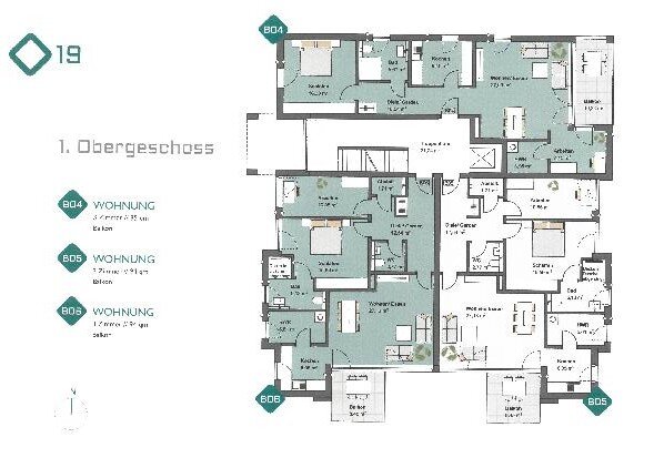 Etagenplan Haus B im 1. OG